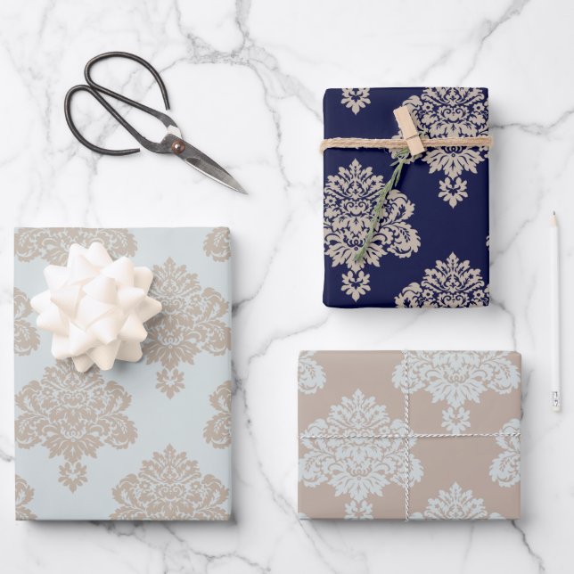 Damask Elegantes Mustertrennpapier Geschenkpapier Set (Vorderseite)