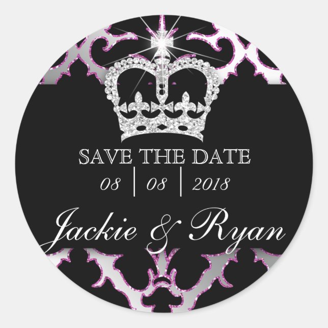 Damask Enregistrer Date Mariage Stickers Couronne  (Devant)