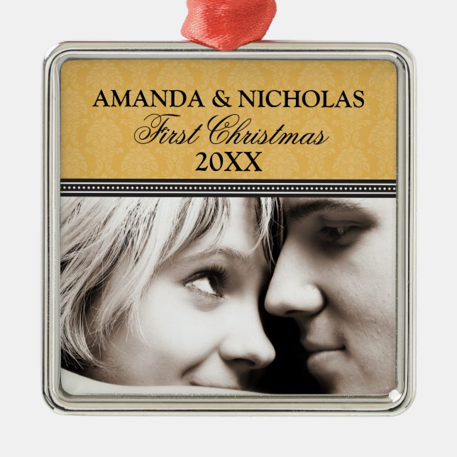 Damask First Christmas Wedding Ornament (Gold) (Vorne)