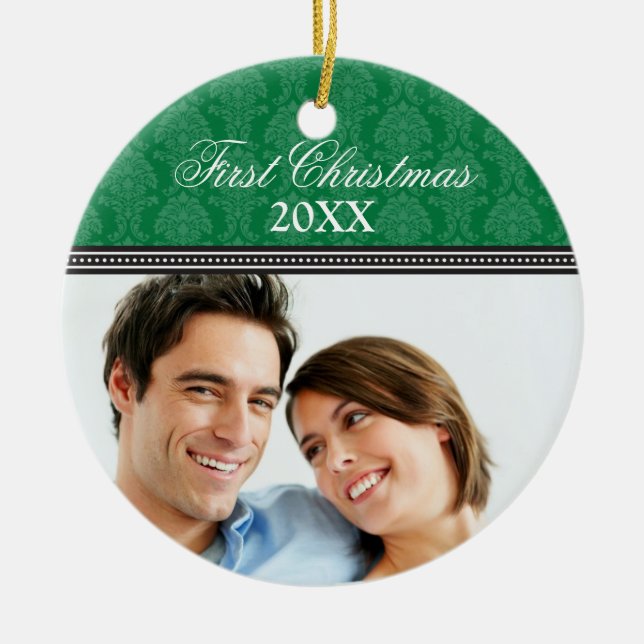 Damask First Christmas Wedding Ornament (Jäger) (Vorne)