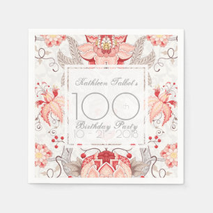 Damask Floral 100. Geburtstagsparty Paper Napkin Serviette