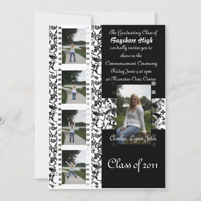 Damask floral film bande invitation - pour customi (Devant)