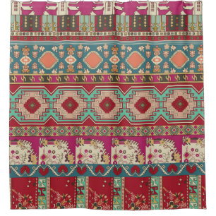 Damask Floral Geometric Colorful Patchwork Duschvorhang