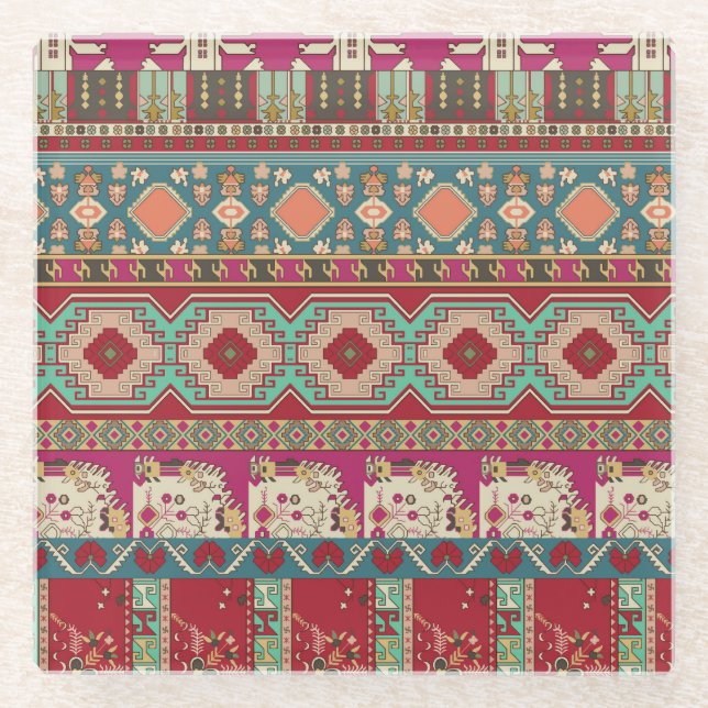 Damask Floral Geometric Colorful Patchwork Glasuntersetzer (Vorderseite)
