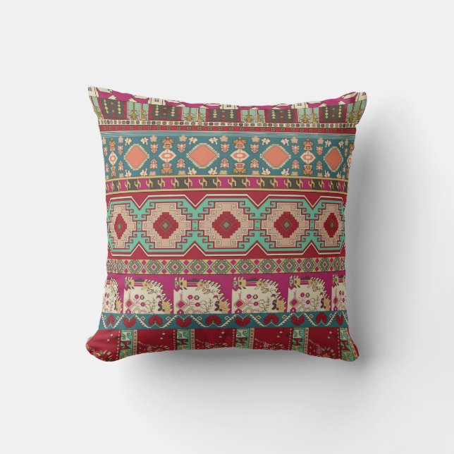 Damask Floral Geometric Colorful Patchwork Kissen (Vorderseite)