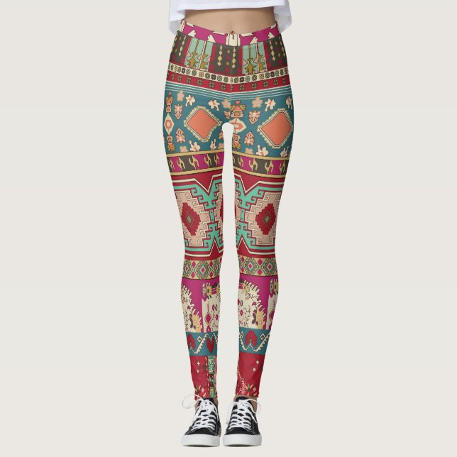 Damask Floral Geometric Colorful Patchwork Leggings (Vorderseite)
