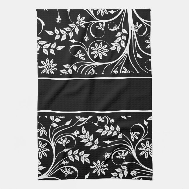 Damask Floral Kitchen Handtücher (2) Grau Schwarz- (Vertikal)