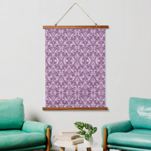 Damask Floral Pattern Blume Lila Wandteppich Mit Holzrahmen
