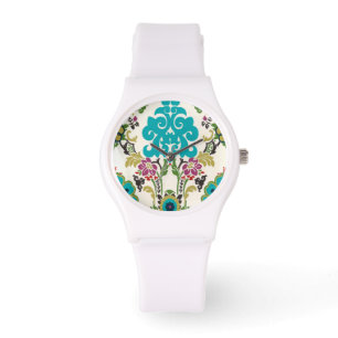 Damask Floral Patterns Plum Turquoise Armbanduhr