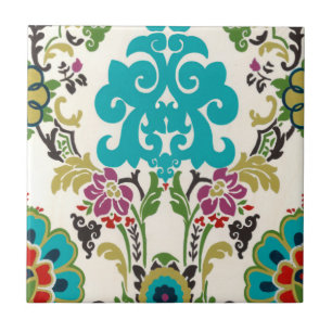 Damask Floral Patterns Plum Turquoise Fliese
