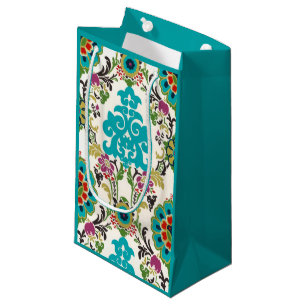 Damask Floral Patterns Plum Turquoise Kleine Geschenktüte