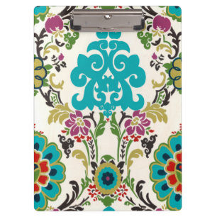 Damask Floral Patterns Plum Turquoise Klemmbrett