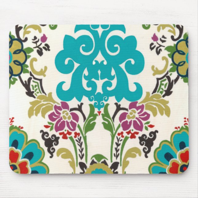 Damask Floral Patterns Plum Turquoise Mousepad (Vorne)