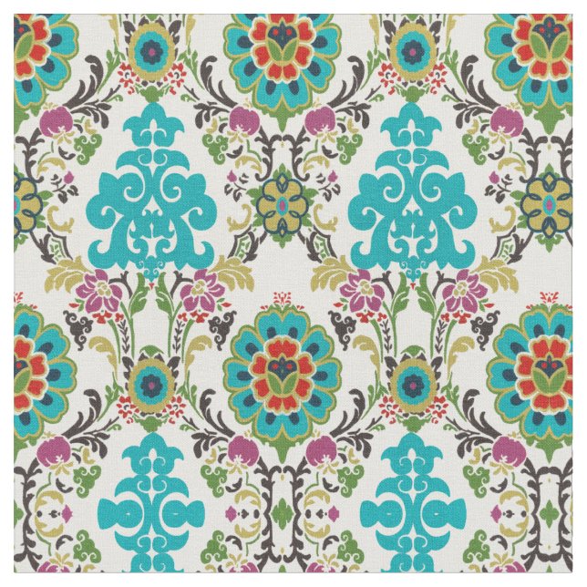 Damask Floral Patterns Plum Turquoise Stoff (Nahaufnahme)
