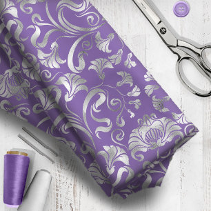 Damask Floral Shimmer Silver Background ID461 Stoff