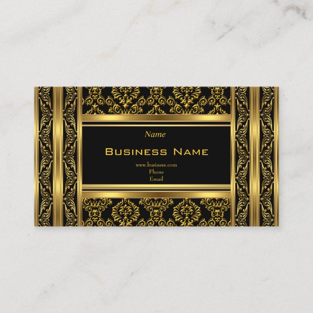 Damask Floral Verziert Gold Schwarz Elegante Klass Visitenkarte (Vorderseite)