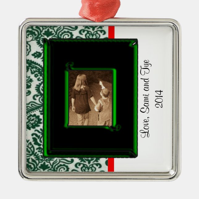 DAMASK-FOTO-CHRISTMAS-ORNATIONALVORLAGE SILBERNES ORNAMENT (Vorne)