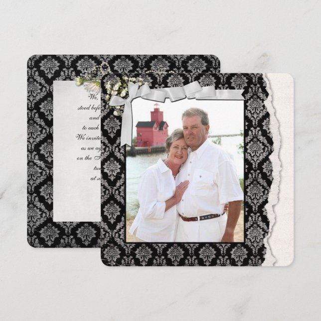 Damask Foto Frame Vow Erneuerung Einladung (Vorne/Hinten)