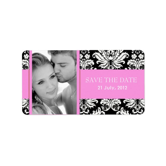Damask Foto Save the Date Labels Adressaufkleber (Vorne)