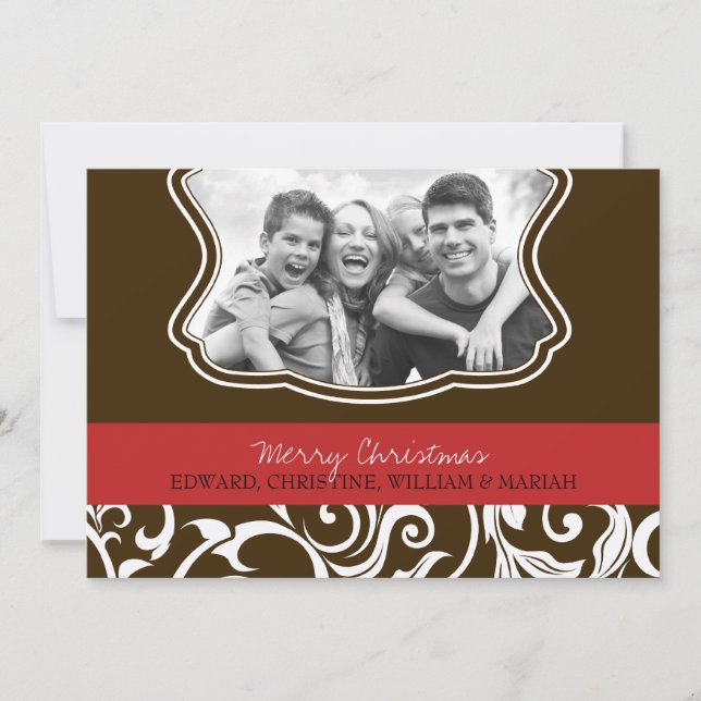Damask Frohe Weihnachten Familie Foto Weihnachtska (Vorderseite)