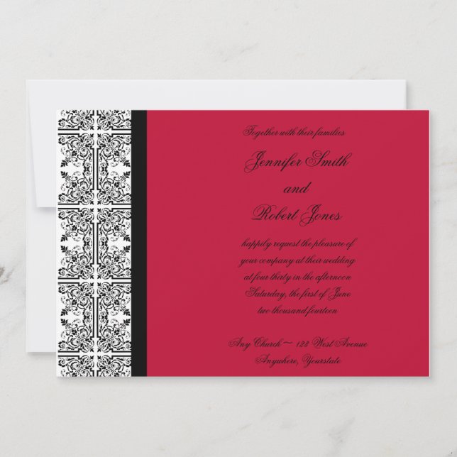 Damask Frohes Hochzeitsfeiern Einladung (Vorderseite)