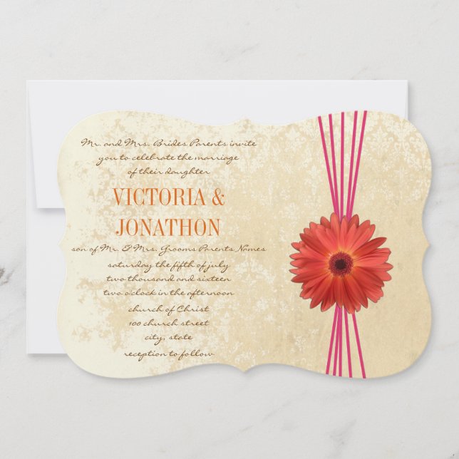 Damask Fuchsia Gerber Daisy Faire-part de mariage (Devant)