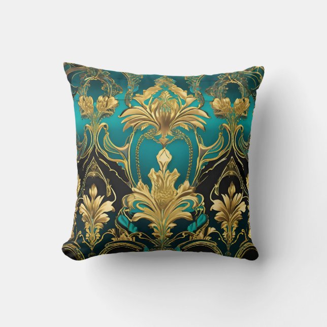Damask Fusion: Viktorianisch trifft Cyberpunk Kissen (Vorderseite)
