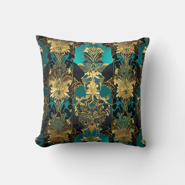 Damask Fusion: Viktorianisch trifft Cyberpunk Kissen (Vorderseite)