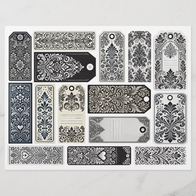 Damask Geblüht Tags ・ Junk Journal Scrapbook ... (Vorderseite)