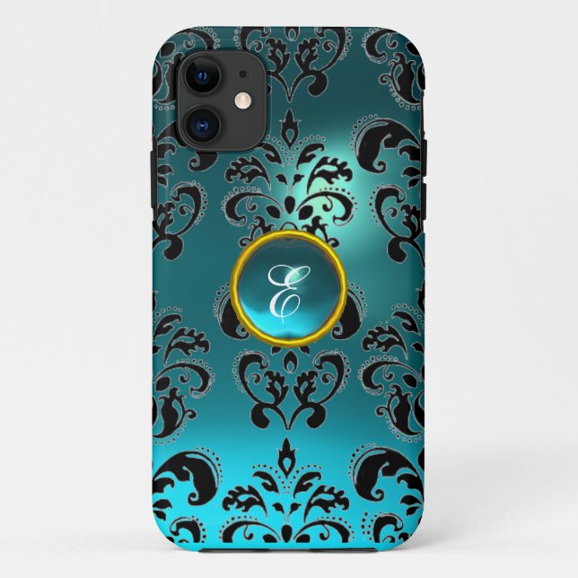 DAMASK GEM MONOGRAM Blau-Aquamarine Case-Mate iPhone Hülle (Rückseite)