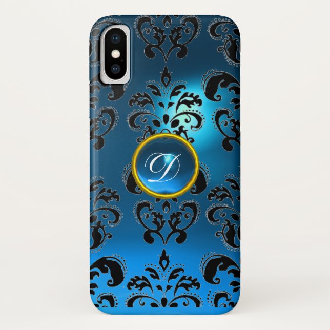 DAMASK GEM MONOGRAM blau Case-Mate iPhone Hülle (Rückseite)