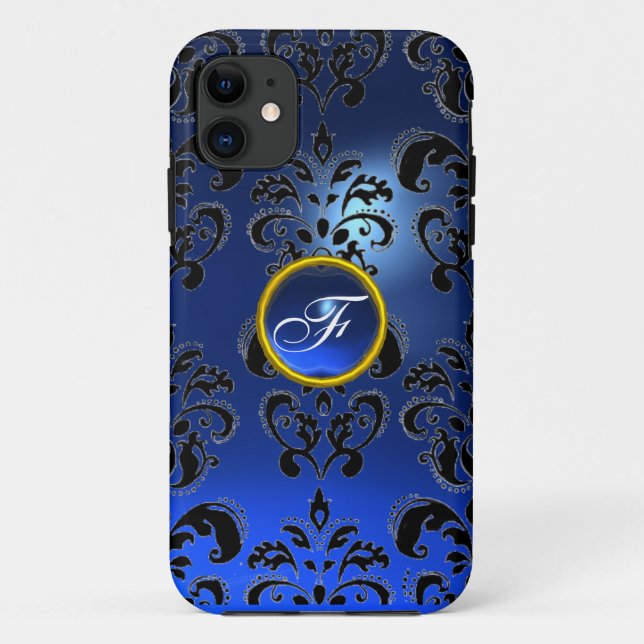 DAMASK GEM MONOGRAM blau dunkelblau Case-Mate iPhone Hülle (Rückseite)