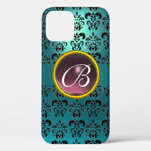 DAMASK GEM MONOGRAM blau lila Case-Mate iPhone Hülle (Rückseite)