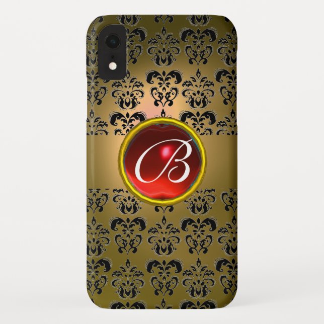 DAMASK GEM MONOGRAM gelb, schwarz Case-Mate iPhone Hülle (Rückseite)
