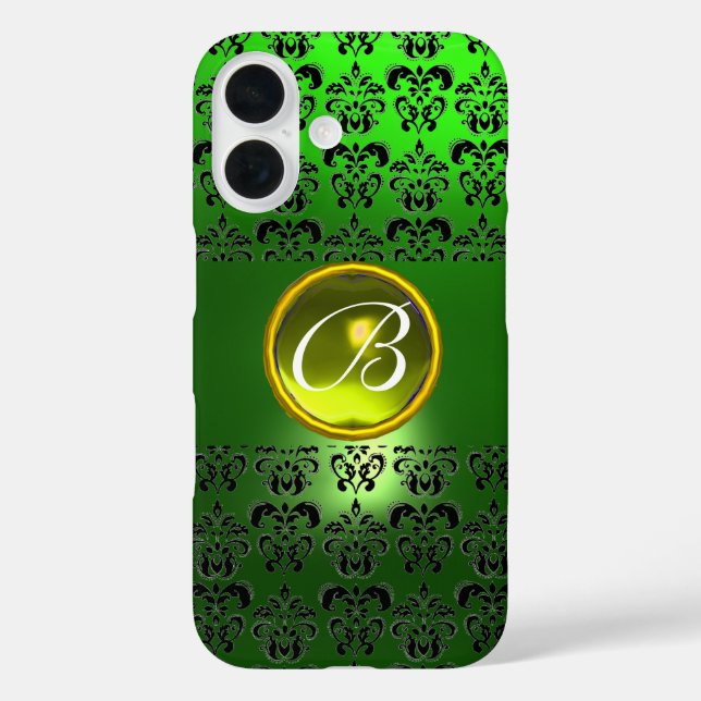 DAMASK GEM MONOGRAM Gelbgrün iPhone 16 Hülle (Rückseite)