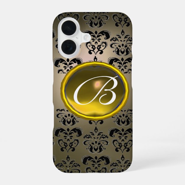 DAMASK GEM MONOGRAM grau schwarz gelb iPhone 16 Hülle (Rückseite)