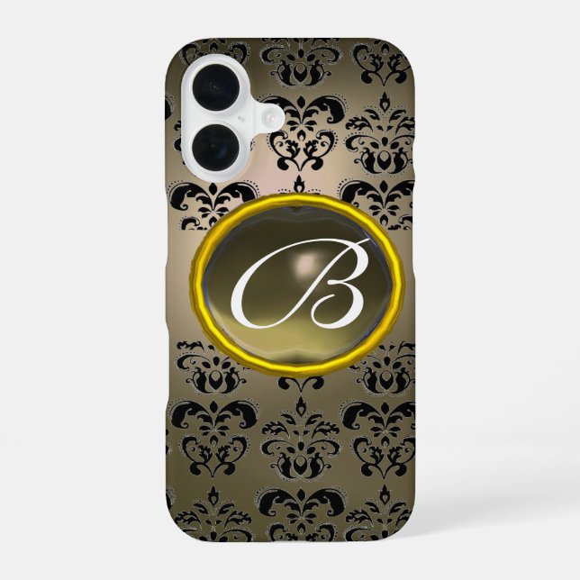 DAMASK GEM MONOGRAM grau schwarz iPhone 16 Hülle (Rückseite)