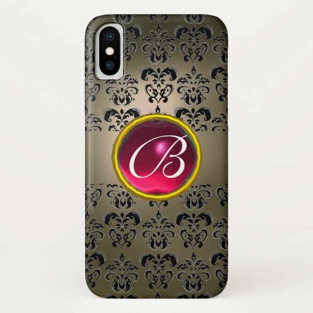 DAMASK GEM MONOGRAM Graue, schwarzrosa Fuchsia Case-Mate iPhone Hülle (Rückseite)