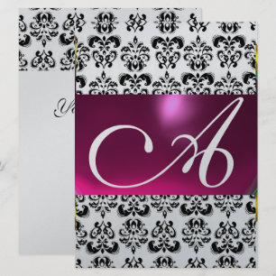 DAMASK GEM MONOGRAM lila rosa Schwarz-weiß Einladung