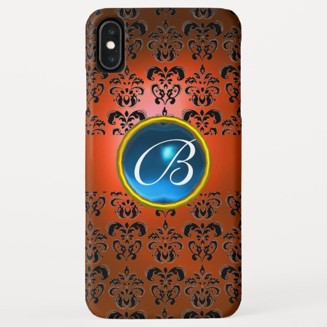 DAMASK GEM MONOGRAM Orange blau Case-Mate iPhone Hülle (Rückseite)