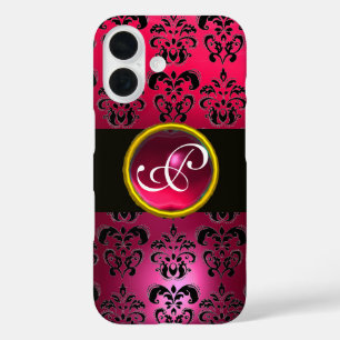 DAMASK GEM MONOGRAM Rosa Red Ruby iPhone 16 Hülle
