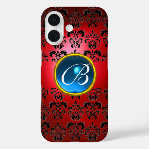 DAMASK GEM MONOGRAM rot blau iPhone 16 Hülle