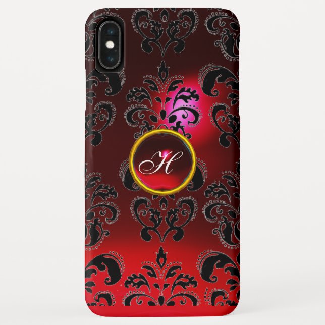 DAMASK GEM MONOGRAM Roter Bordeaux Case-Mate iPhone Hülle (Rückseite)