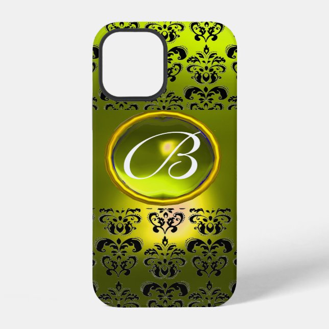 DAMASK GEM MONOGRAM Yellow iPhone Hülle (Rückseite)