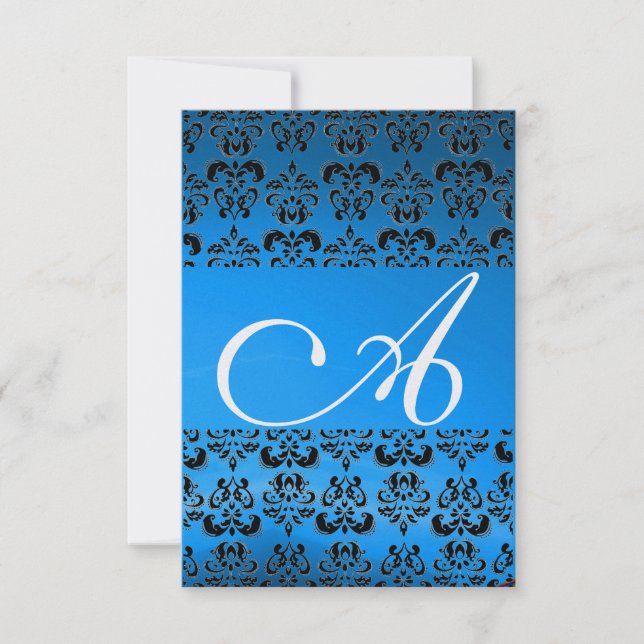 DAMASK GEM MONOGRAMM blaues uAwg Einladung (Vorderseite)