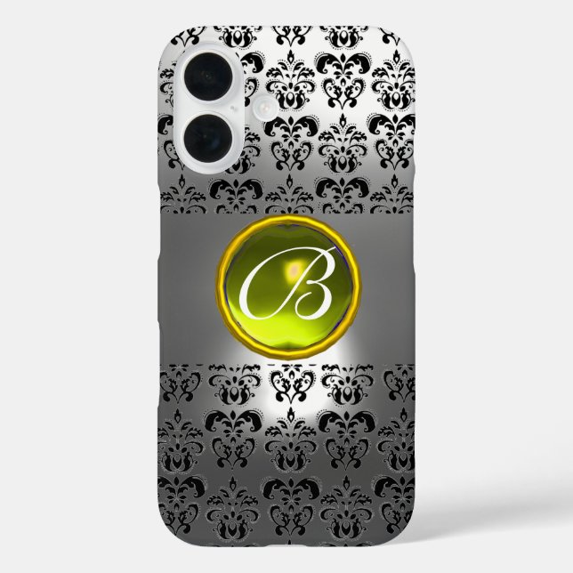DAMASK GEM MONOGRAMM Yellow white kristall iPhone 16 Hülle (Rückseite)