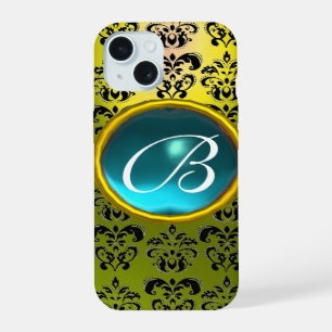 DAMASK GEM MONOGRAMME jaune bleu aigue-marine