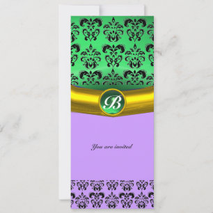 DAMASK GEM STONE MONOGRAM grün, violett, rosa Einladung