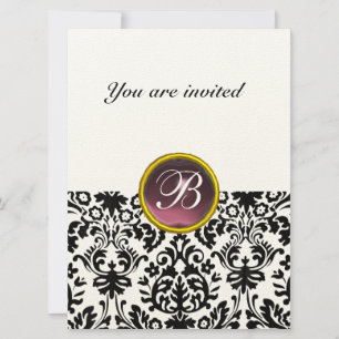 DAMASK GEM STONE MONOGRAM lila gesprenkelt Einladung