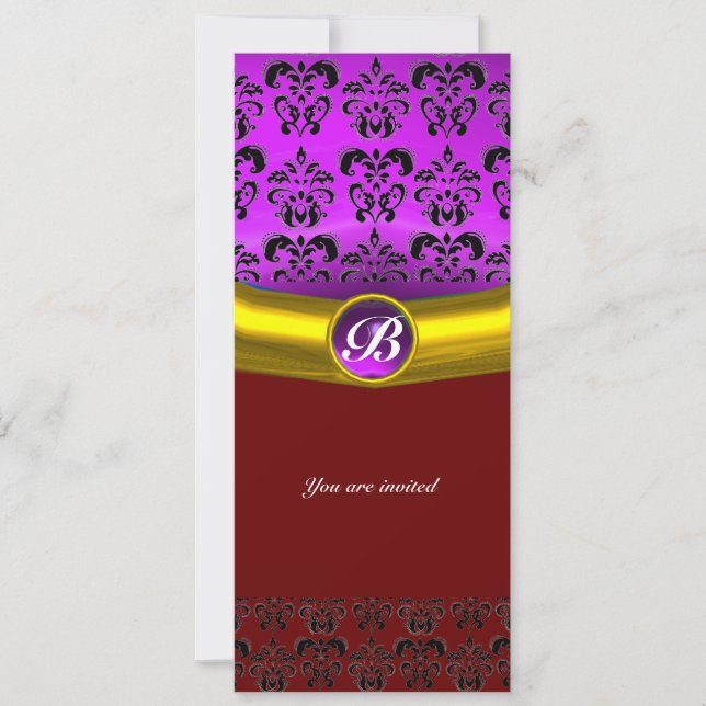 DAMASK GEM STONE MONOGRAM lila Veilchen Einladung (Vorderseite)